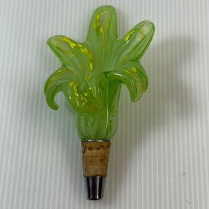 Bombay Company GREEN LILY Hand Blown Glass Flower‎ Wine Bottle Stopper